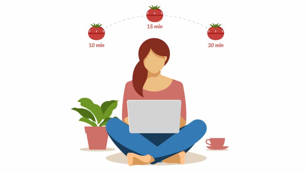 Woman using Pomodoro method for time blocking