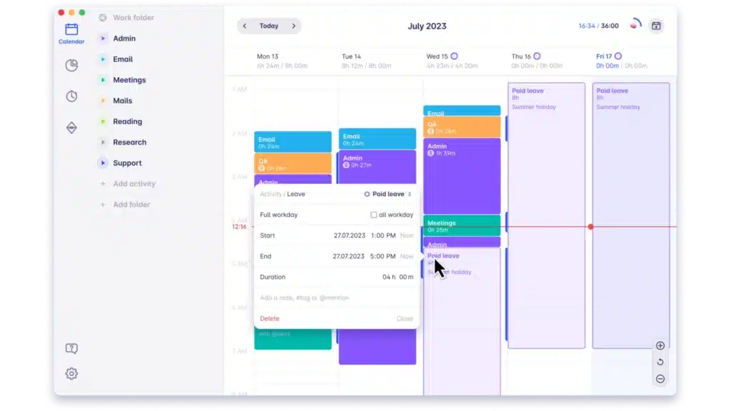 timeular leave tracking